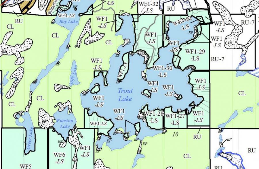 Zoning Map of Trout Lake in Municipality of McDougall and the District of Parry Sound